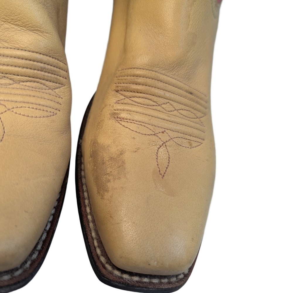 Ariat Women Tan Pink Leather Square Toe Western Boots Style 15881 Size 9 B - Picture 10 of 11